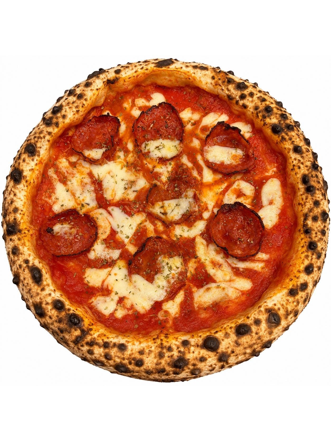 Pizza mit Salami aus dem Steinofen